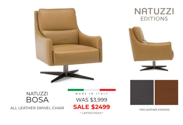 NATUZZI ALL LEATHER SWIVEL CHAIR - NOW ONLY $2499