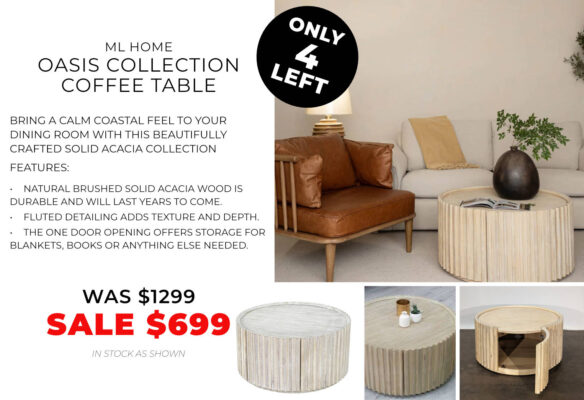 Oasis collection coffee table on sale, coastal living room decor - only 4 left