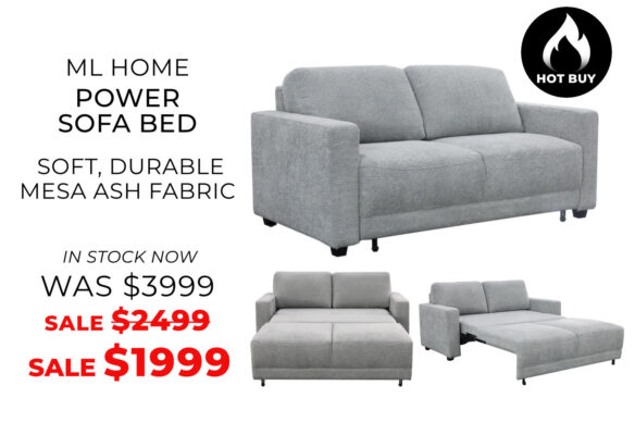 ML Home Ash grey power sofa bed on sale. Was $3999 now only $1999