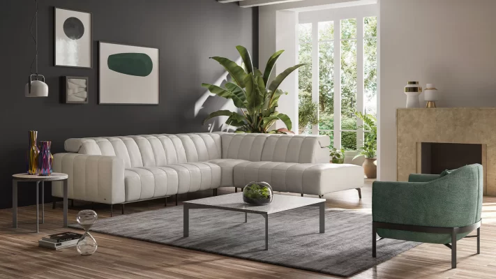 Natuzzi Portento sofa in light colored neutral leather